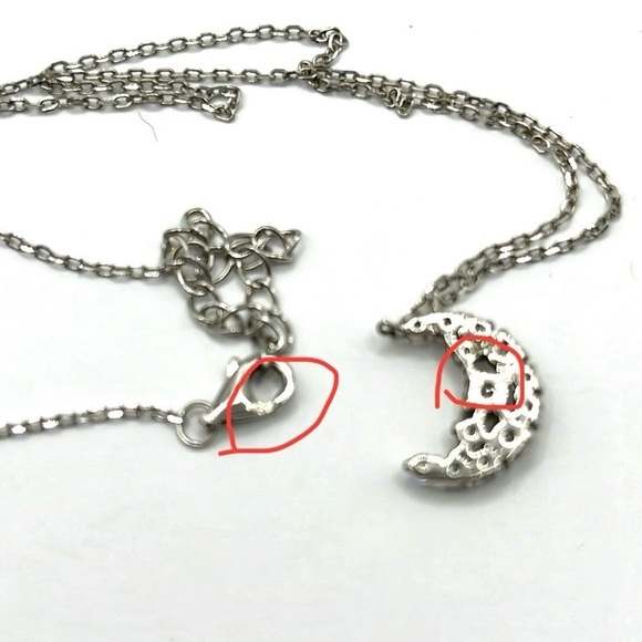 Vtg Rhinestone Cresent Moon Pendent/ Necklace. 925 Sterling Silver 17” necklace - Picture 13 of 13